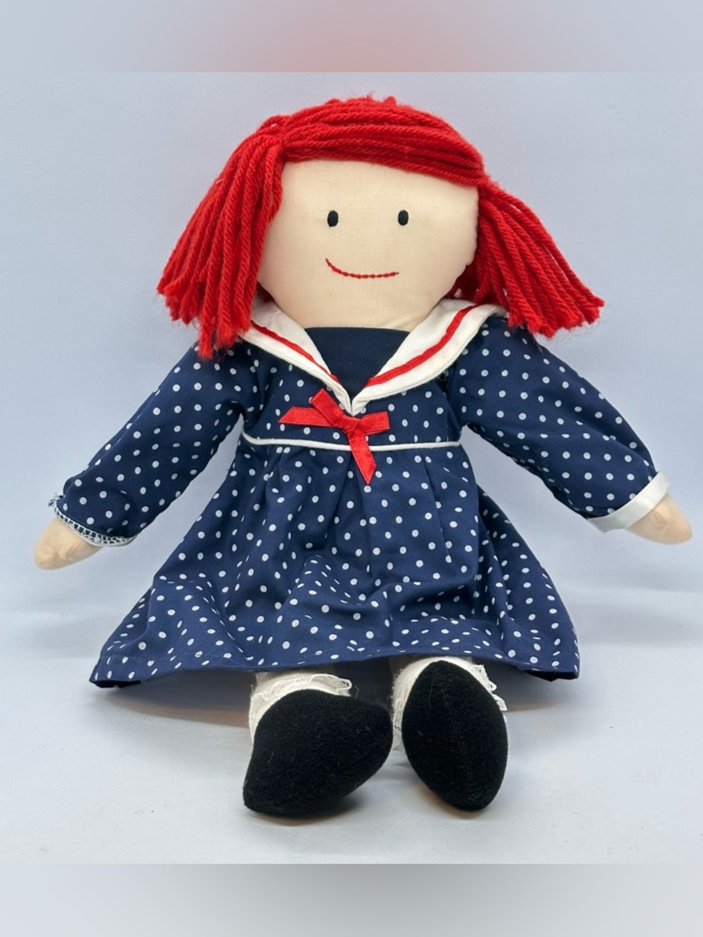 1999 Eden Madeline 15" Plush Doll Ragdoll Blue Polka Dot Sailor Dress *NO HAT*
